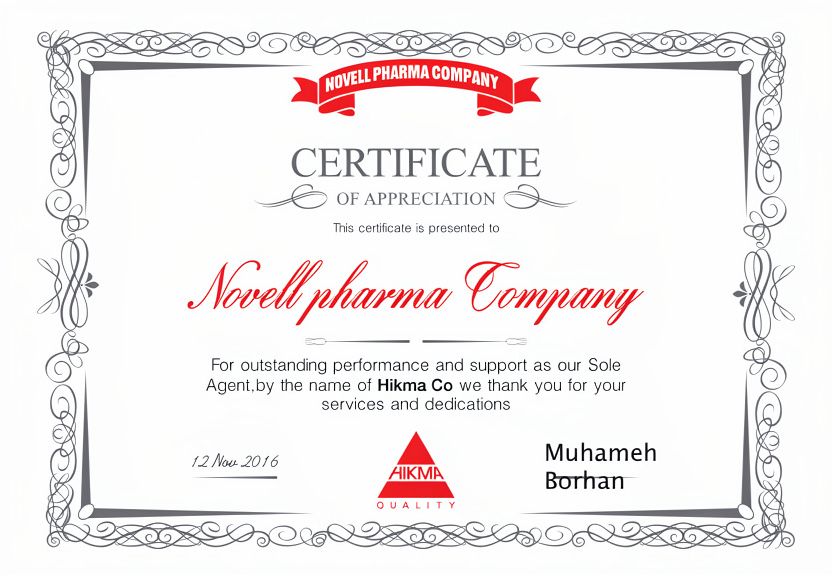 Novell Pharma Certificate 2